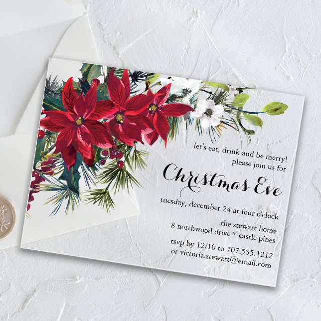 Poinsettia Holiday Floral | Christmas Eve Dinner  Acrylic Invitations (Creator Uploaded)