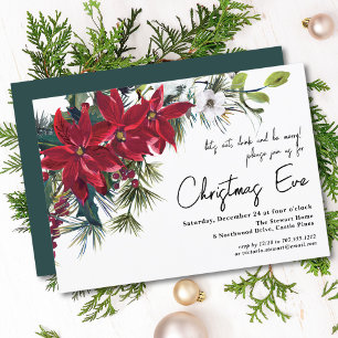 Poinsettia Holiday Floral   Christmas Eve Dinner Invitation