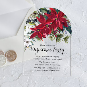 Poinsettia Holiday Floral Christmas Party Company Acrylic Invitations
