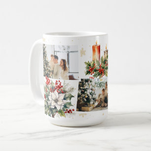 Poinsettia Holly Berries Candles Photo Christmas Coffee Mug