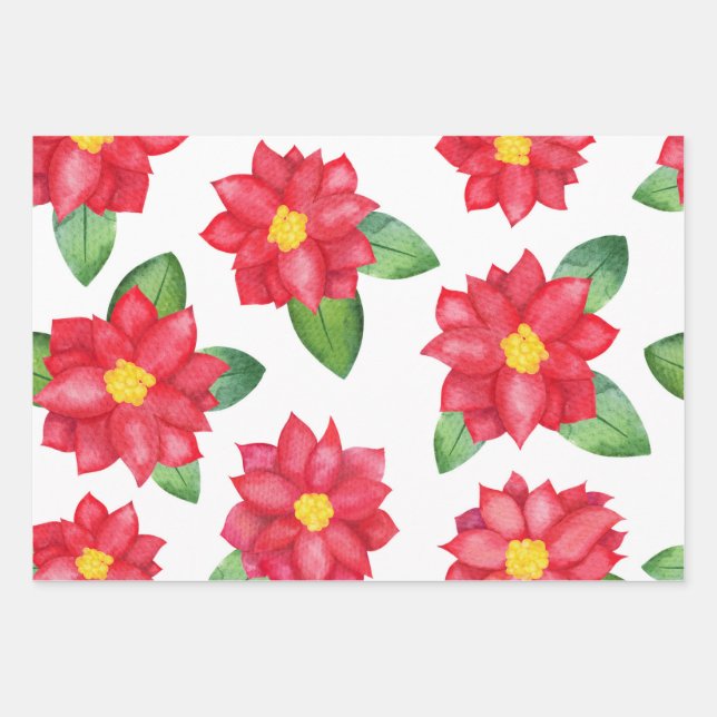 Poinsettia & Holly Christmas Wrapping Paper Set (Front 2)