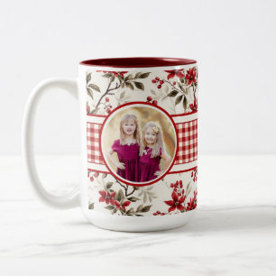 Poinsettia Holly En vichy Bordure Mug