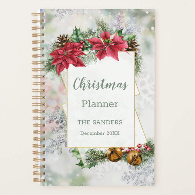 Poinsettia, holly, mistletoe, pine Christmas Planner (Front)