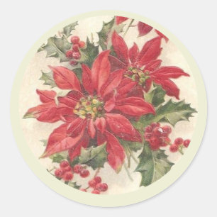 Poinsettia Holly Vintage Christmas Holiday Seal