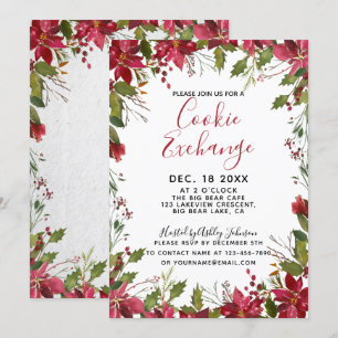 POINSETTIA + HOLLY Watercolor Cookie Exchange Invitation