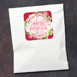 Poinsettia Homemade Food Treat Christmas Baking Square Sticker<br><div class="desc">Merry Christmas personalized square stickers feature modern,  elegant winter flowers and a pink poinsettia with your name and greeting in chic lettering. All text,  fonts,  font colours can be modified,  just click the "customize further" link. MATCHING items in our store.</div>