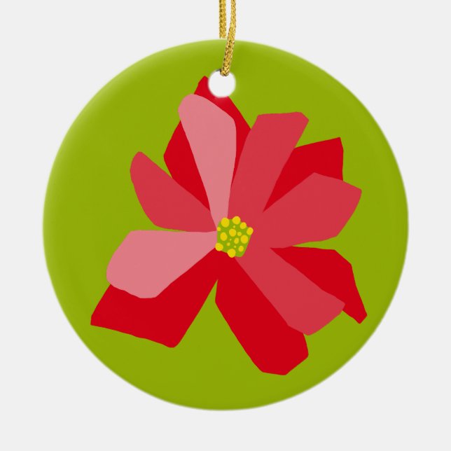 Poinsettia Illustration Ceramic Ornament (Front)