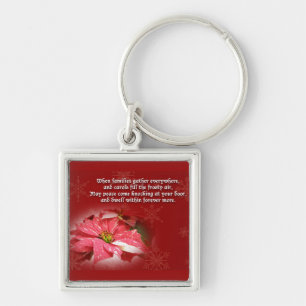 Poinsettia in Red and White Keychain