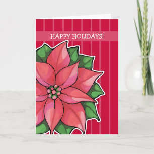 Poinsettia Joy red stripes Holiday Card