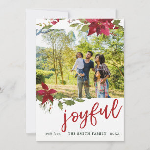 Poinsettia Joyful Christmas Photo Holiday Card
