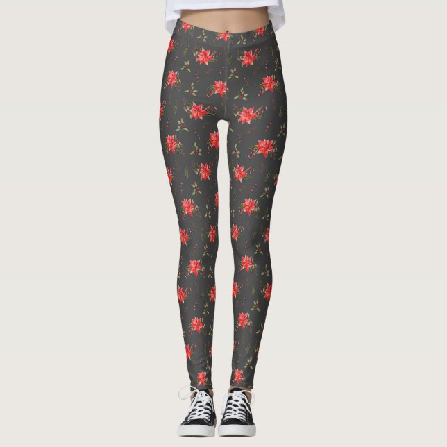 Poinsettia Leggings Motifs de Noël (Devant)