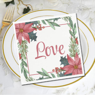 Poinsettia Love Christmas  Winter Wedding  Napkin