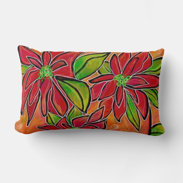 Poinsettia Lumbar Pillow (Front)