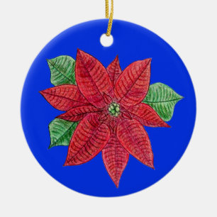 Poinsettia MEMORIAL Ornament/Blue - Customize! Ceramic Ornament