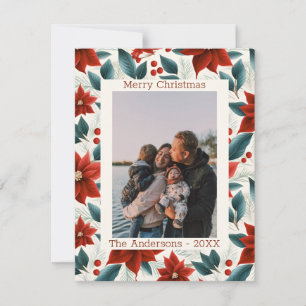 Poinsettia Merry Christmas   1 Photo   Off White  Holiday Card