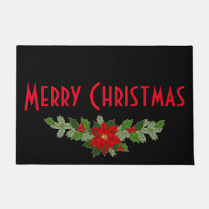 Poinsettia Merry Christmas Doormat