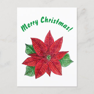 Poinsettia - Merry Christmas Postcard - White