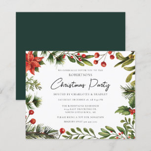 Poinsettia Mistletoe Floral Script Christmas Party