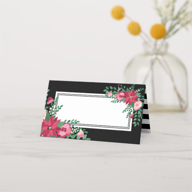 Poinsettia & Mistletoe | Winter Wedding | Names Place Card (Front)