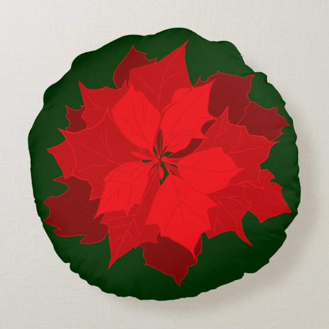 Poinsettia modern Christmas red green throw pillow (Back)