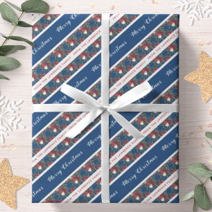 Poinsettia Navy Blue Personalized Merry Christmas Wrapping Paper