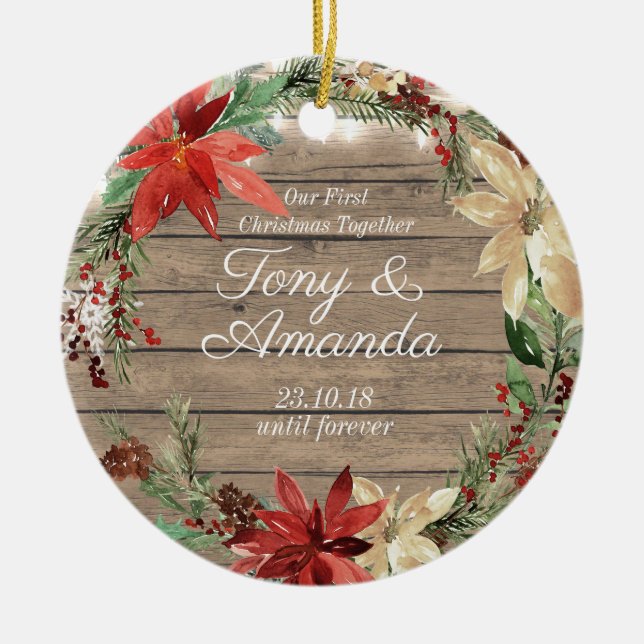 Poinsettia Our First Christmas Together Ornament (Front)