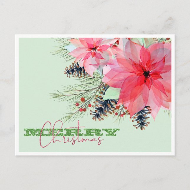 Poinsettia Parties scintillant de Noël Carte posta (Devant)