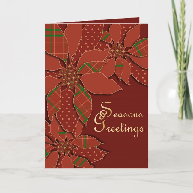 Poinsettia Patchwork Holiday Card (Front)