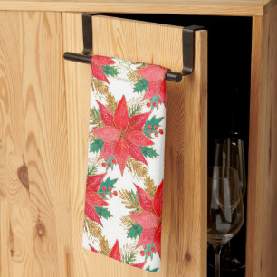 Poinsettia pattern kitchen towel
