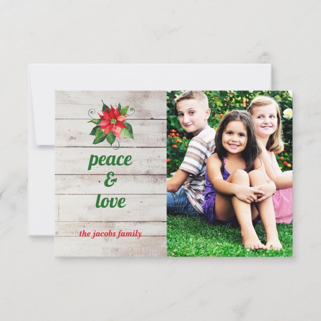 Poinsettia Peace & Love - 3x5 Christmas Card (Front)