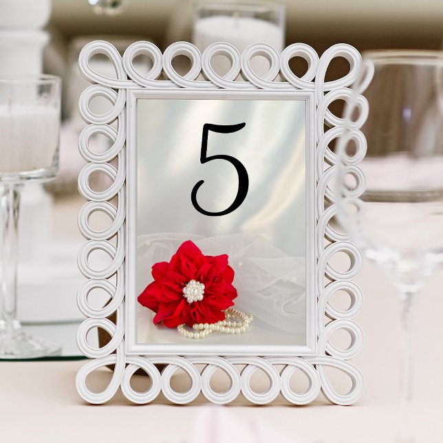 Poinsettia perles rouges Numéros de table de maria (Set a festive table for your December event with the Poinsettia and Pearls Winter Table Numbers.)