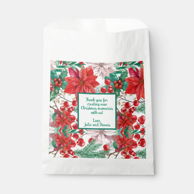 Poinsettia, Pine Boughs and Red Berries   Favour Bag (Front)