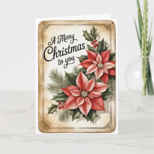 Poinsettia & Pine Branch Christmas Card