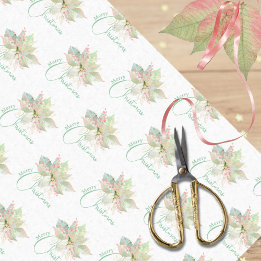 Poinsettia Pink Gold Sage Pastel Merry Christmas Tissue Paper