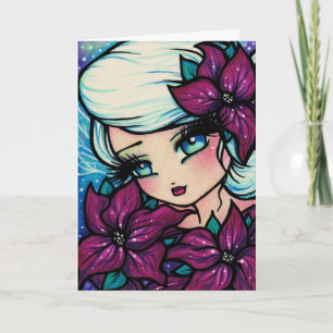 Poinsettia Pixie Winter Fairy Christmas Art Card