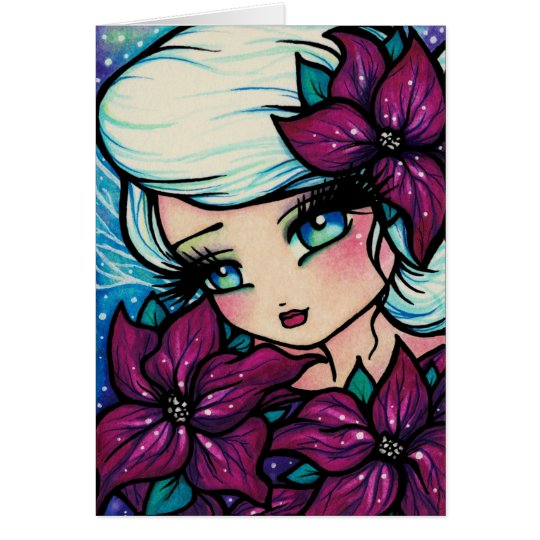 Poinsettia Pixie Winter Fairy Christmas Art Card