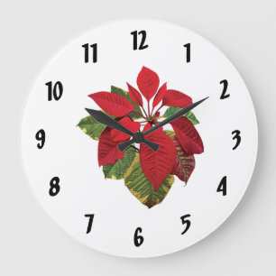 Poinsettia Plant Large Clock