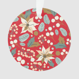 Poinsettia red background winter holiday  ornament