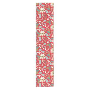 Poinsettia red background winter holiday  short table runner