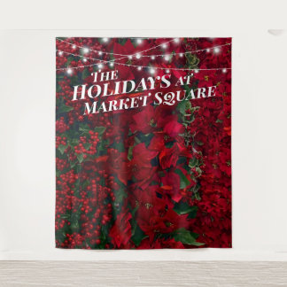 Poinsettia Red Berries Holiday Photo Backdrop Tapestry