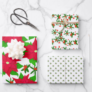 Poinsettia & Red Berry Festive Mexican Christmas Wrapping Paper Sheet