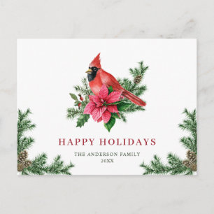 Poinsettia Red Cardinal Christmas Greeting Holiday Postcard