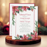Poinsettia Red Christmas Floral Rehearsal Dinner Invitation Postcard<br><div class="desc">Create a warm and inviting atmosphere for your winter wedding rehearsal dinner with this delightful red floral invitation. It showcases beautiful watercolor red poinsettia flowers nestled in lush winter greenery. The party details are printed in fancy script and easy-to-read fonts. This Christmas floral invitation can be customized for various occasions...</div>