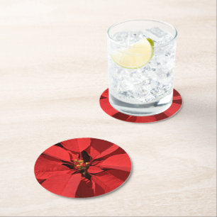 Poinsettia Red Flower Party Round Paper Coaster