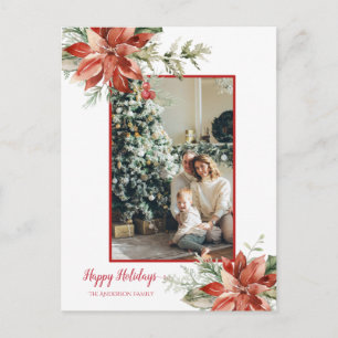 Poinsettia Red Frame 2 Photo Christmas Greeting Postcard