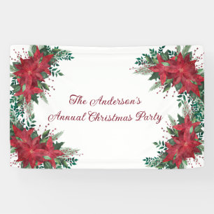 Poinsettia Red Green Holiday Christmas Party Banner