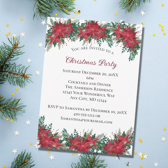 Poinsettia Red Green Holiday Christmas Party Invitation (Creator Uploaded)