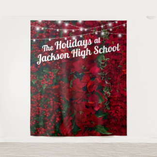 Poinsettia Red Green Leaves Holiday Photo Backdrop Tapestry