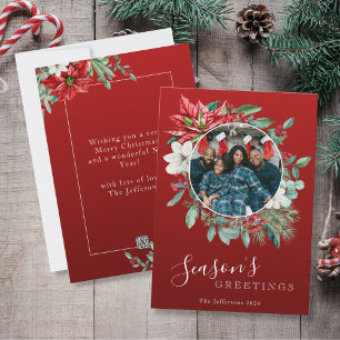 Poinsettia Red Photo Season's Greetings Christmas Holiday Card