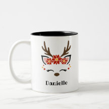 Poinsettia Reindeer Face Personalized Name Holiday